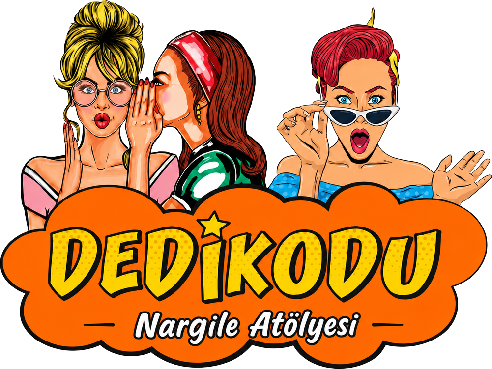 Dedikodu Nargile Atölyesi logosu: fısıldaşan üç retro kadın